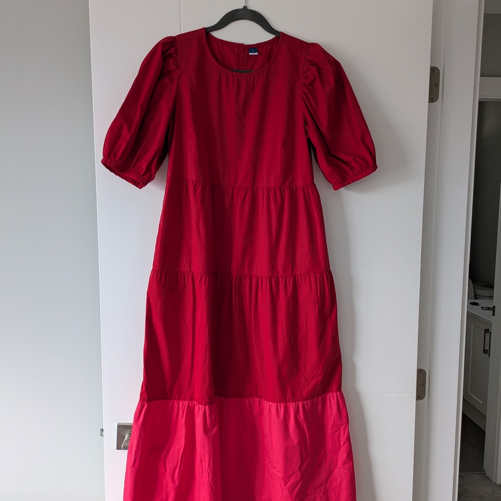 Old Navy Tiered Colourblock Puff Sleeve Red Dress